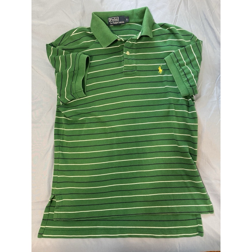Polo Ralph Lauren Men's Green Striped Short Sleeve Polo Size Small